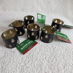 New Christmas Black Tree Cutouts Metal Napkin Ring bundle of 6